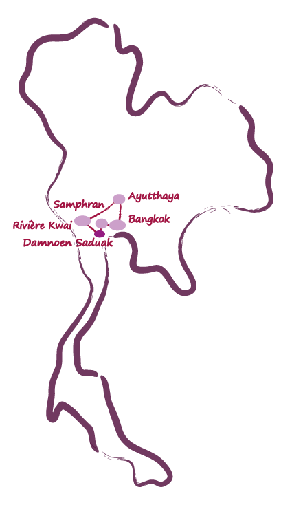 carte thailande de bangkok a la riviere kwai